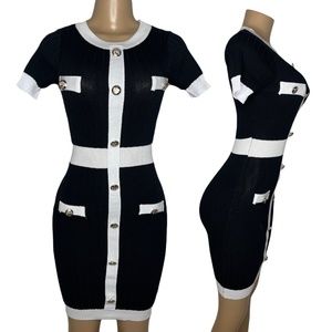 New Black and White Women Dress Size S/M Stretchy Bodycom Elegant Short Dress